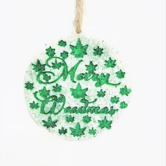 Hand Crafted Other - Merry Weedmas Green and White Hand Holiday Ornament